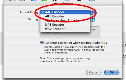 Set iTunes Encoder to AAC