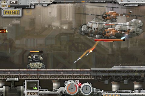 Fighting a helicopter boss stage in Heavy Mach