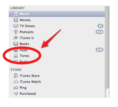 Click on Tones in Left Sidebar of iTunes