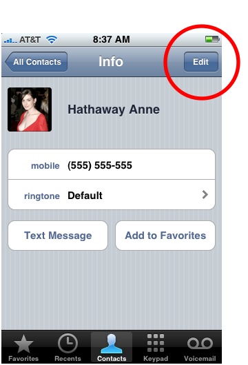 Edit iPhone Contact