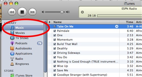 Select Music in iTunes