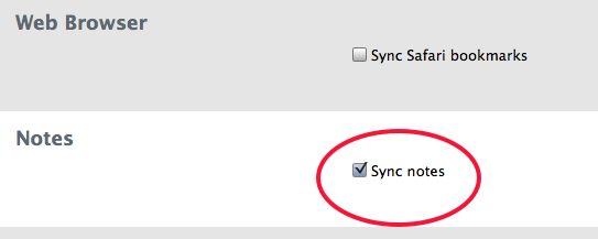 Sync Notes Checkbox