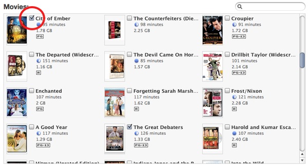 Checkbox for Synching Individual Movies in iTunes