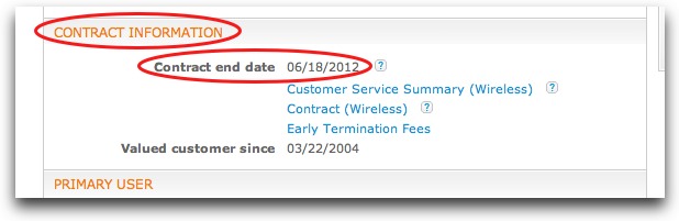 Contract Info on ATT Wireless website