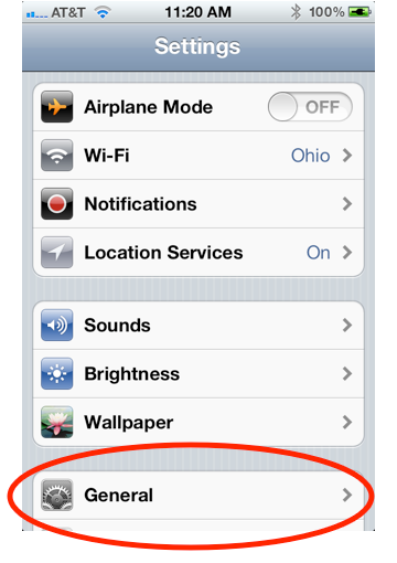 General in iPhone Settings