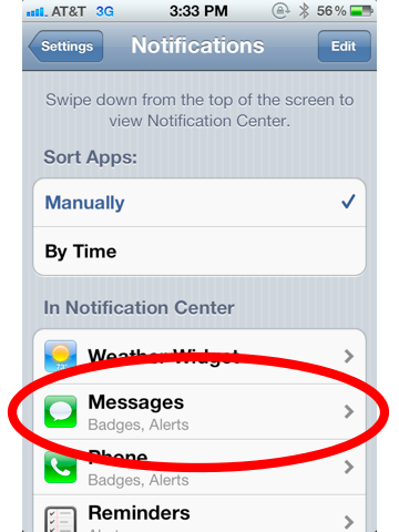 text message notification on iphone