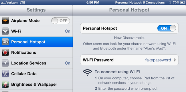 iPad Personal Hotspot