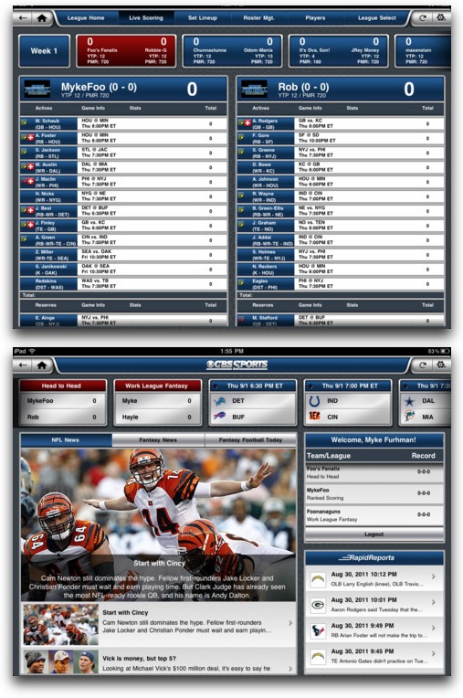 CBS Pro Football fantasy football app screenshots
