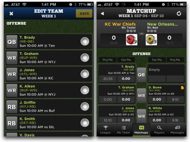Yahoo Fantasy Football app iPhone Screenshots