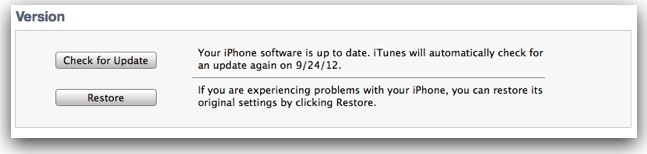 Check for iOS Software Update in iTunes