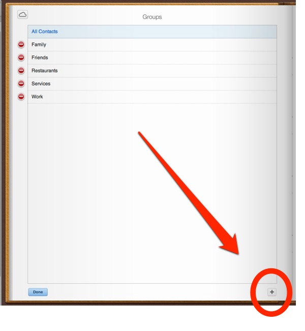 Click  the Add Groups button on iCloud
