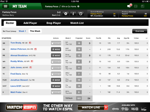 ESPN Fantasy Football 2012 iPad screenshot 2