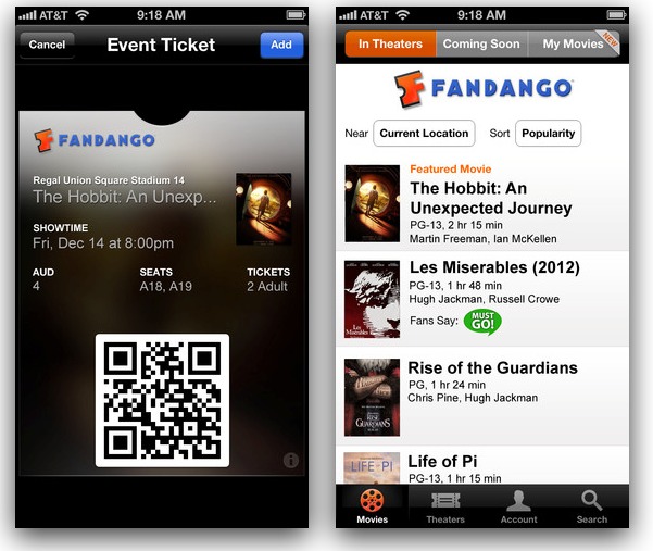 Fandango iPhone app screenshots