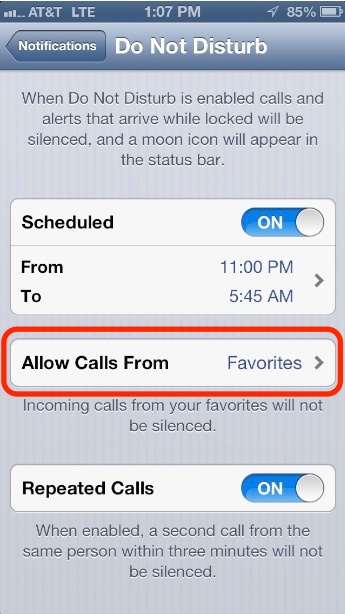 Tap Allow Calls From in Notification's Do Not Disturb Settings