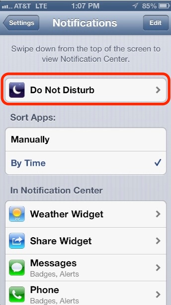 Tap Do Not Disturb in Notifications Settings