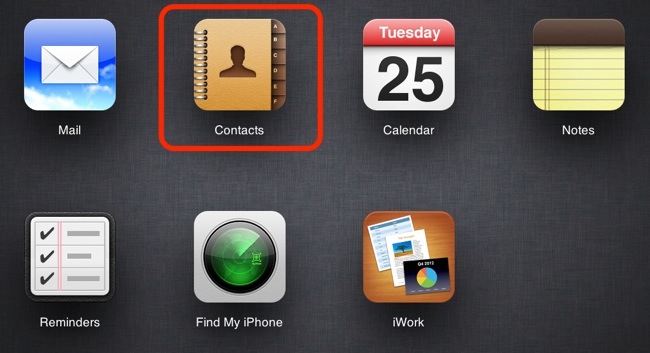 Click the Contacts app on iCloud.com