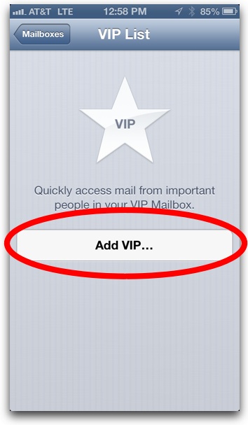 Tap Add VIP in iPhone Mail app