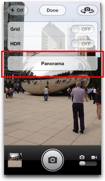 Tap Panorama in iPhone camera app