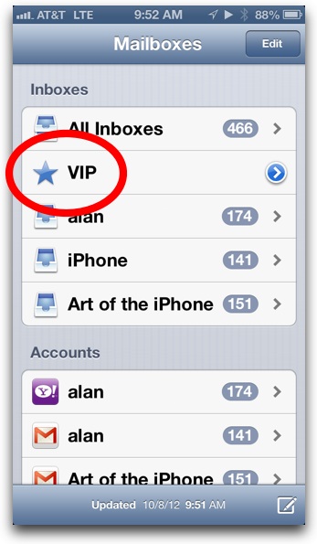 Tap VIP in iPhone Mail app