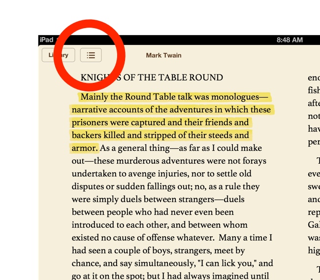 Table of Contents button in iBooks