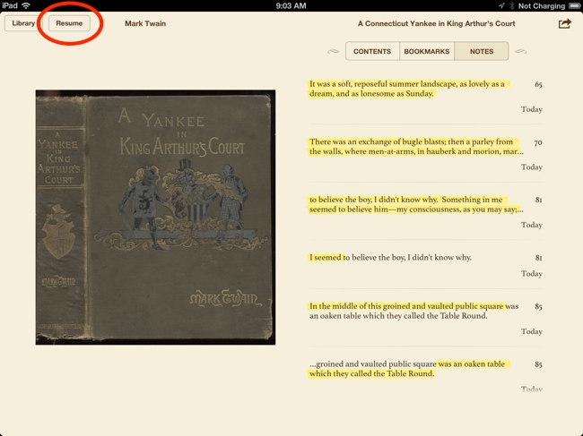 Tap Resume button in iBooks
