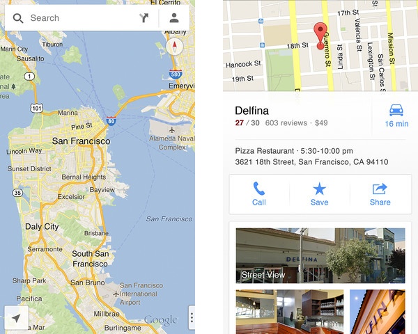Google Maps screens for iPhone