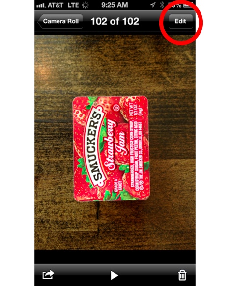 Tap Edit in top right corner of iPhone photos app