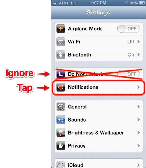 Tap Notifications in Settings