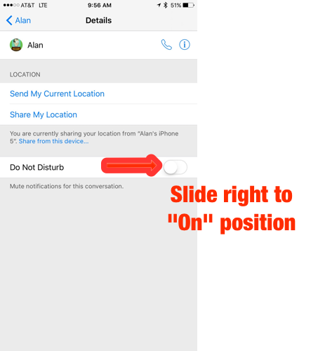 Slide the Do Not Disturb tab to On position